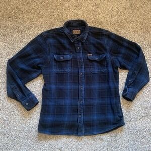 Orvis Button Up Flannel Shirt Mens Medium Blue Plaid Thick 100% Cotton